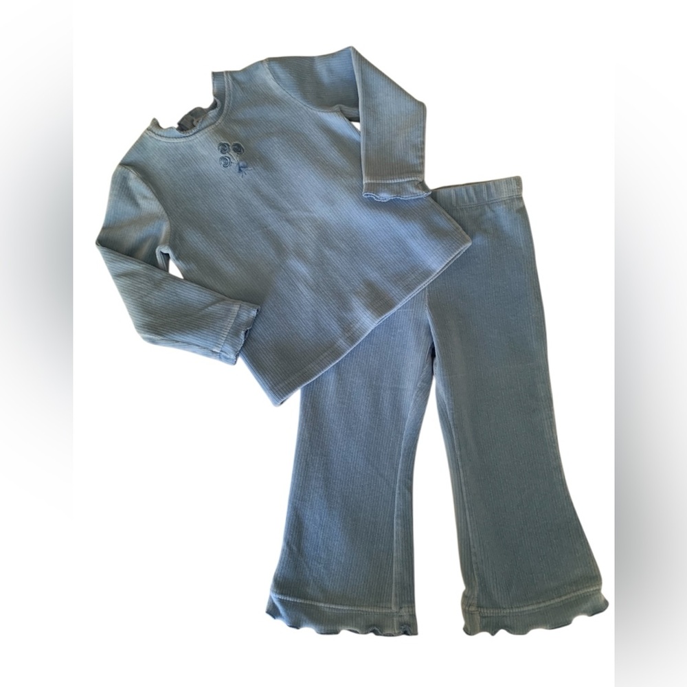 VTG Children's Place Set Girls Size 24M Blue Y2k Velour Top Pants Ribbed Ruffle